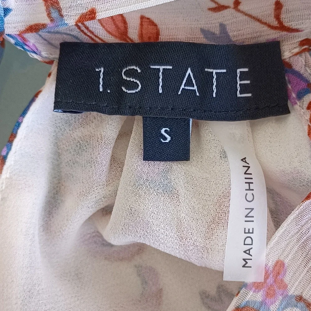 1.STATE Womens Floral Paisley Halter Tie Neck Blouse Cream Purple Blue Small NWT - Picture 2 of 10